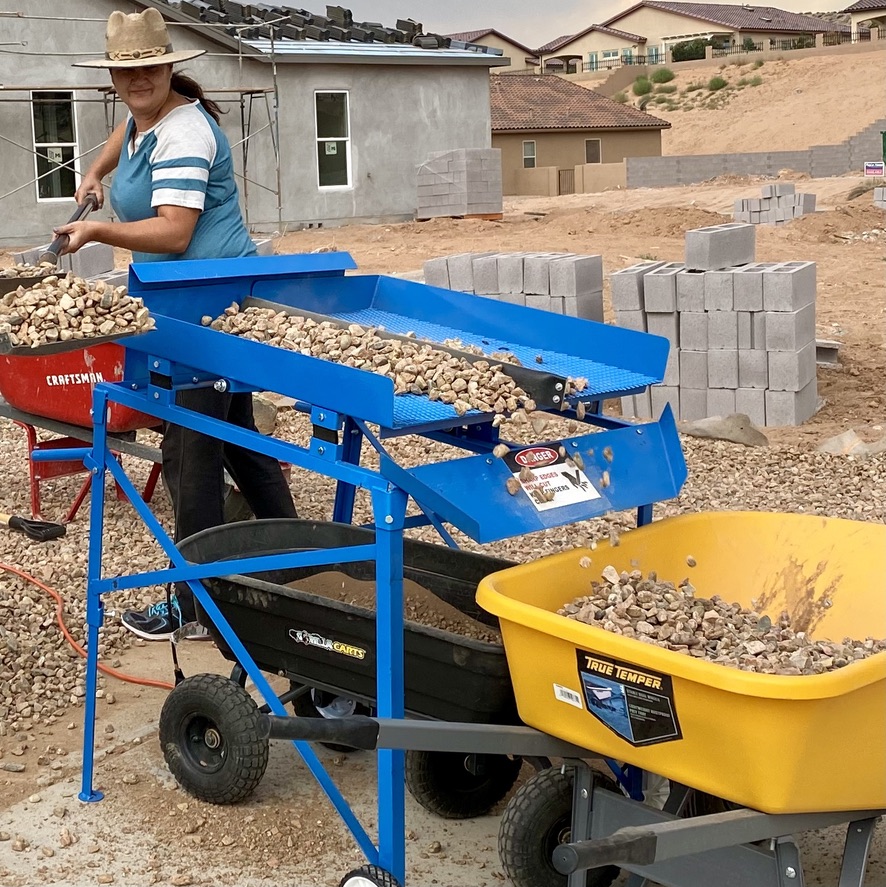Jen easily using the Cleaner Rock Yards sifter machine